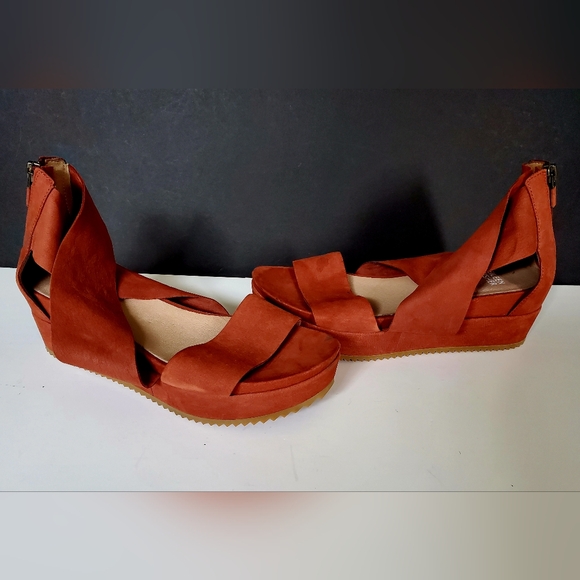 Eileen Fisher Rusty Brown Nubuck Strappy Zip Up Platform Sandals Size 7.5M - Picture 8 of 8